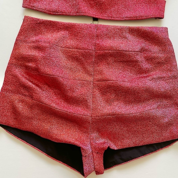 AREA Banded Crop Top Hot Booty Short Set Red Pink - Picture 3 of 8